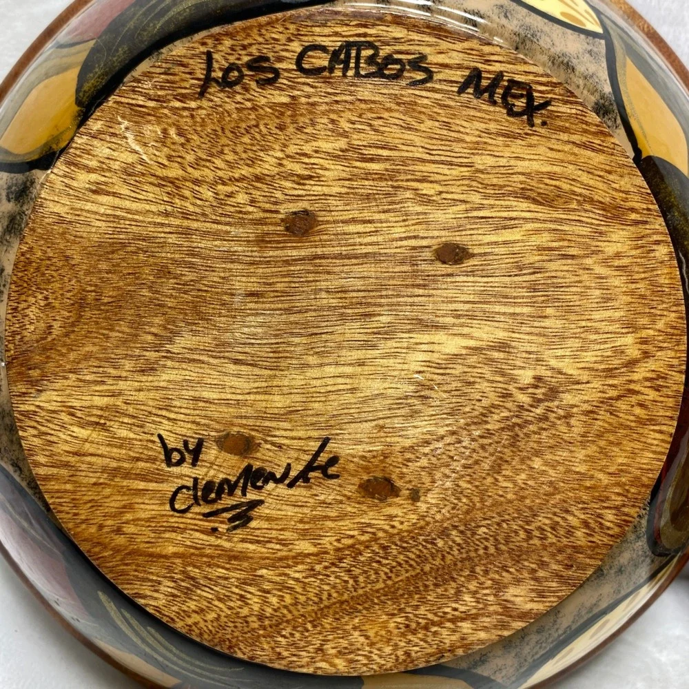 Clemente Los Cabos Wooden Bowl Set Hand Painted Floral Home Decor Colorful Bowls